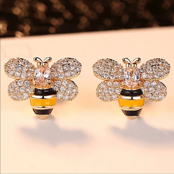 Swarovski Bee Earrings Gold Plated New With Tags - Picture 3 of 5